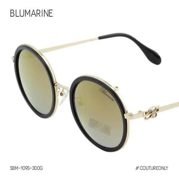New Blumarine Black & Gold Women Sunglasses Round SBM-109S-300G Faux-Fur Limited - Picture 2 of 14